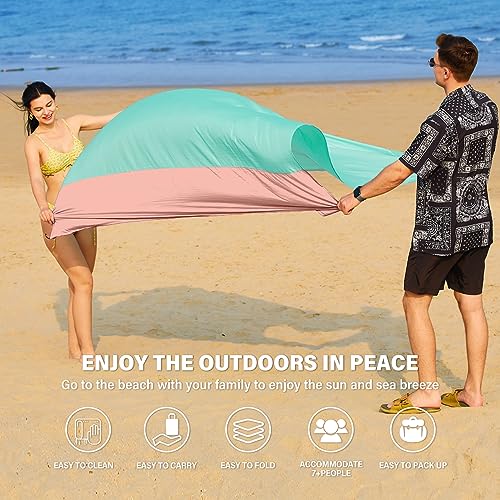 Famstar Beach Blanket Oversized Extra Large 78" X 81",Waterproof Sandproof Beach Blanket 1-7 Adults Lightweight Durable for Travel Camping Hiking Picnic - color: Green Pink, size: 78" X 81"