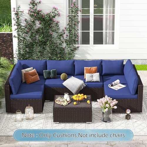 HOMREST Outdoor Replacement Cushions for Patio Furniture,Water-Repellent Sofa Cushion for 6-Seat Rattan Wicker Sectional Patio Conversation Sets,14-Piece Cushions Set for Outdoor Couch（Navy Blue） - color: Navy Blue, size: 6 Seat