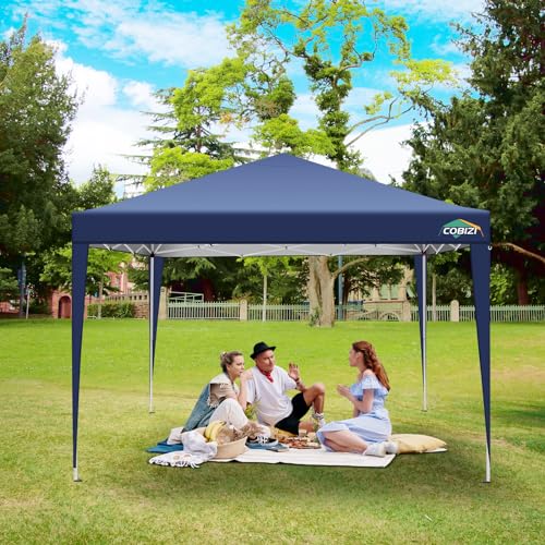 COBIZI 10x10 Pop Up Canopy Tent with 4 Sidewalls, Easy Set up Canopy 10x10 Waterproof Commercial Outdoor Gazebo Portable Shelter Instant Tents for Parties,Backyard,Flea Market(Carrying Bag×1,Navy Blue - color: Navy Blue, size: 10x10FT with 4 sidewalls