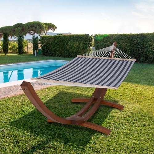 SUNCREAT Hammocks Standing Backyard Hammock with Stand, 2 Person Heavy Duty Hammock with 13.5 ft Wooden Stand, Blue Stripe - color: 11-blue Stripe