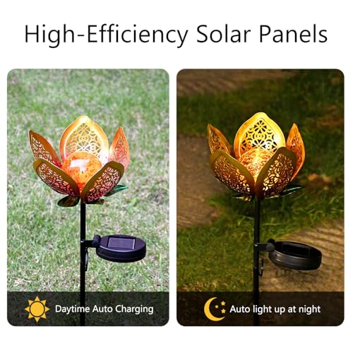 Solar Lights Outdoor Garden Decor,Solar Stake Lights, 2Pack Decorative Solar Garden Light, Metal Solar Sunflower Lights Lawn Lamp for Courtyard Decoration - color: Golden Flower