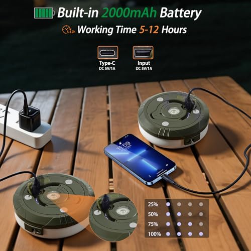 2-Pack Camping String Lights, 4 in 1 Portable Camping Light Rechargeable, 8 Lighting Modes, USB Charging, Quick Storage, 32.8FT Waterproof Tent Lights String for Camping, Hiking, Yard, Christmas - color: Green, size: 2 Pack