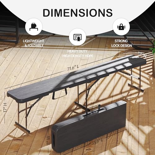 VSOAEIL 6 Foot Folding Bench, Portable Plastic Folding Bench Seat, Foldable Seat for Indoor Outdoor Picnic Camping Dining, Soccer Garden Multipurpose Entertaining Activities, Black - color: Black, size: 1 Pack