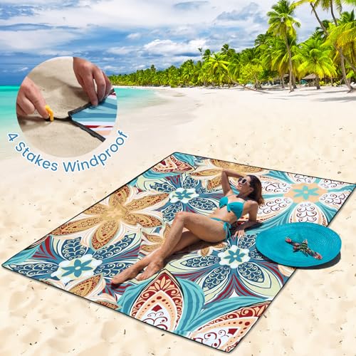 HIHOHO Beach Blanket Waterproof Sandproof Beach Mat for 1-8 Adults Quick Drying Durable Outdoor Picnic Mat for Beach Festival Travel Camping Hiking (Flourishing Blossom-R&GN, 79"×83"(4 Person)) - color: Flourishing Blossom-r&gn, size: 6'11" x 6'7"