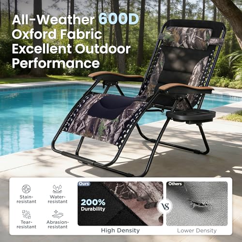 PHI VILLA XXL Oversized Padded Zero Gravity Chair Set of 2, Foldable Patio Recliner, 30" Wide Seat Anti Gravity Lounger with Armrest and Cup Holder, Support 400 LBS (Camouflage) - color: Camouflage, style: 2 Pcs