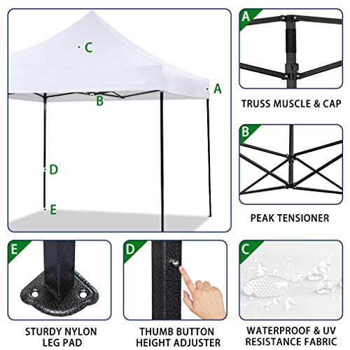 FDW Canopy Tent, Commercial Instant 10x10 Heavy Duty Canopy, 300D Waterproof Adjustable Canopy with Wheeled Carry Bag, 4 Sandbags and 4 Stakes - color: White