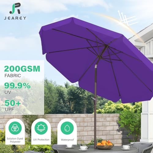 JEAREY 9 FT Patio Umbrella Outdoor, Table Umbrellas Market Umbrella w/Push Button Tilt/Crank, 8 Sturdy Ribs(Dark Purple) - color: Dark Purple