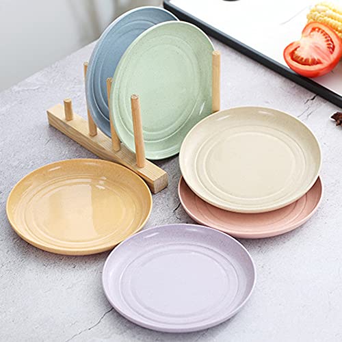 5 Pack Wheat Straw 6 Inch Plates, Small Dinner Plates, Round Dishes with Raised Edge, Reusable Salad Plates set, Unbreakable Appetizer Dessert Serving Plates for Party (Pink) - color: Pink