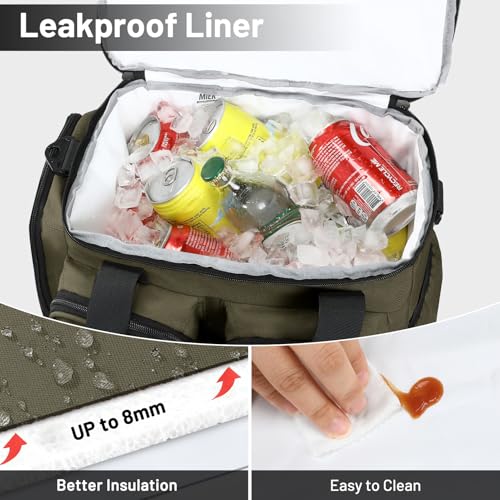 MIER Lunch Box for Men Heavy Duty Insulated Lunch Bag 20 Cans Large Leakproof Soft Cooler Bags with Multiple Pockets for Picnic Work Travel (Army Green) - color: Army Green