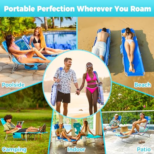 #WEJOY Folding Tanning Chair with Face Hole, 5 Positions Face Down Beach Lounge Chairs with Pillow for Outside Sunbathing Poolside (Blue/White) - color: Readease-face Hole Darkblue/White, style: ReadEase 5 Position Face Hole