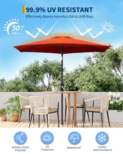 GarveeLife Outdoor Patio Umbrella, Table Market Umbrella with Push Button Tilt and Crank, 8 Sturdy Ribs UV Protection Waterproof for Garden, Deck, Backyard, Pool - color: Light Red, size: 7.5FT