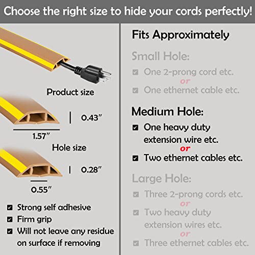 Rubber Bond Cord Cover Floor Cable Protector - Strong Self Adhesive Floor Cord Covers for Wires - Low Profile Extension Cord Covers for Floor & Wall - color: Brown Stripped - One Thick Cord, size: 8 Feet