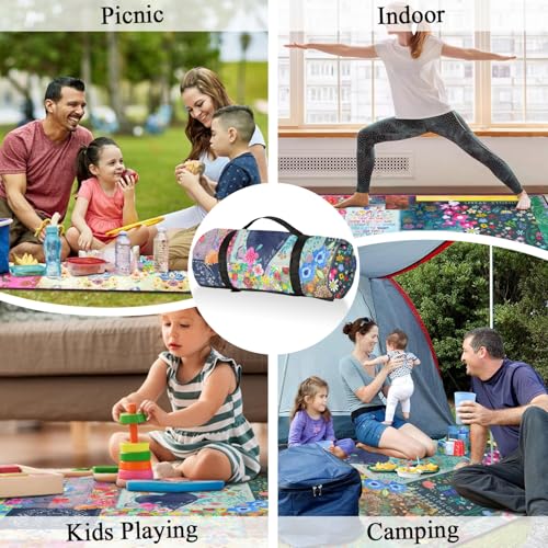 Picnic Blankets Waterproof Foldable Extra Large,80"x 80" Outdoor Beach Blanket Sandproof,3-Layer Lightweight Handy Mat Tote Picnic Camping Rugs for Outside Your Rv (Boho Vintage Floral Muticolor) - color: Picnic Blankets 10