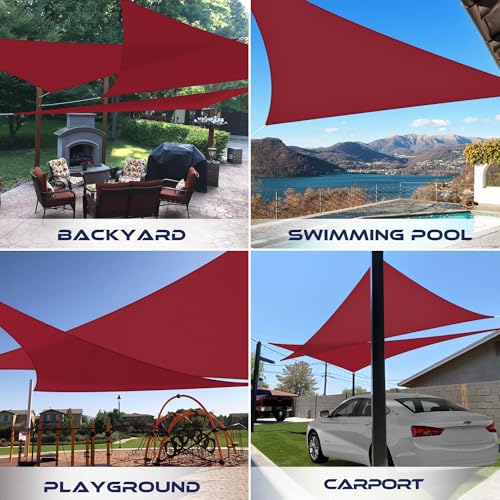 Windscreen4less 5'x5'x5' Waterproof Sun Shade Sail Triangle Shade Canopy Cover UV Block for Backyard Patio Deck Balcony Pergola Garden (Red) - color: Red, size: 5' x 5' x 5'