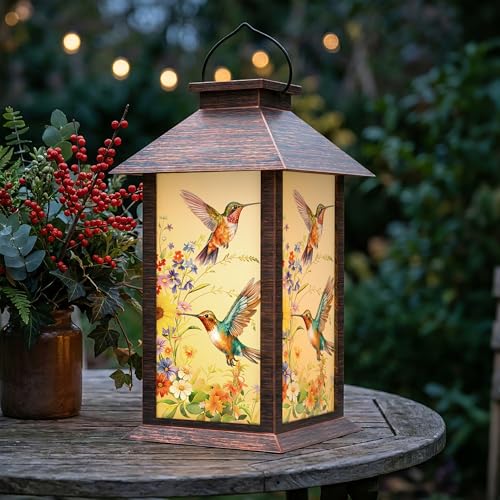 Hummingbird Solar Lanterns Outdoor Waterproof, Decorative Solar Lantern with Flickering LED Candle, 13 Inch Hanging Garden Lanterns for Patio Porch Yard Decor, Gifts for Women Mom Grandma, 1 Pack - size: Hummingbird 1 Pack