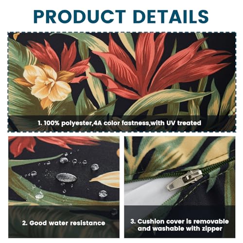 ARTPLAN Deep Seat Outdoor Patio Chair Cushions,2-Piece Seat and Back Cushion Set 24x24x6 and 18x24 Inches,Square,Floral,Black Flowers - color: Black