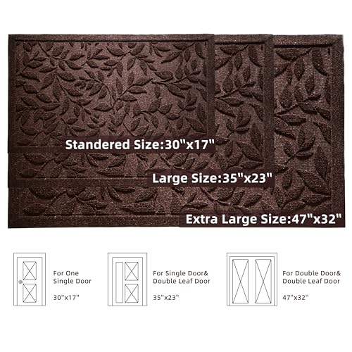 Coffee Brown Leaves Outdoor Indoor Entrance Door mat, Absorbent Durable Heavy Duty Welcome Front Door Mat,Thick Natural Rubber Back,Easy Clean Entryway Mat 47x32 Inch, Low Profile - color: Leaves-coffee, size: 2'8" x 3'11" (Rectangular)
