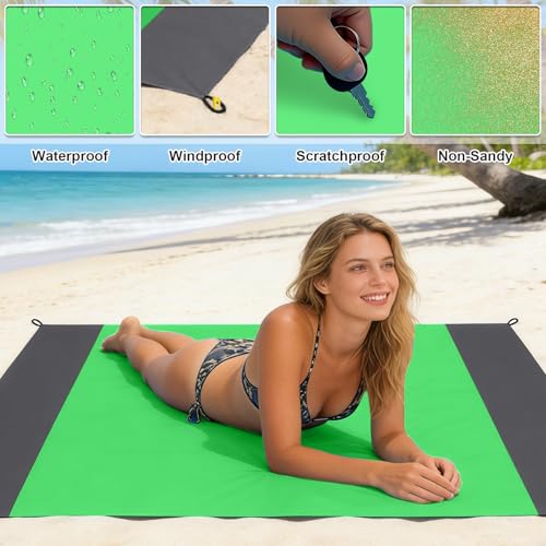 83X79in Beach Blanket, Waterproof Sandproof Beach Mat, Quick Drying Outdoor Picnic Mat Beach Accessories for Camping, Hiking - color: Gray Green, size: 83X79in
