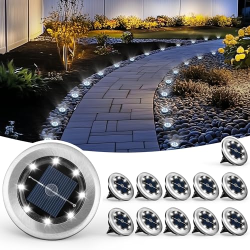 Mini Solar Ground Lights, 12 Pack Solar Powered Pathway Lights, Waterproof Outdoor Light for Garden, Driveway, Walkway, Backyard, Patio (Cool White) - color: Cool White, size: 12 PACK