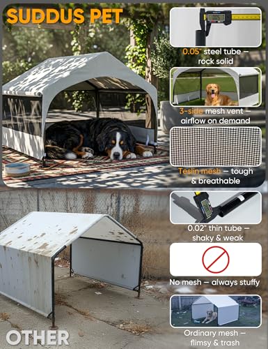 Suddus Dog House Outdoor, Extra Large Dog Tent Outside, Dog Shade Shelter with Three-Sided Breathable Mesh Windows, Sun Rain Cover for Pet, Dogs 48" D x 48" W x 39" H - color: Grey, size: XXL Tent (48"D x 48"W x 39"H)