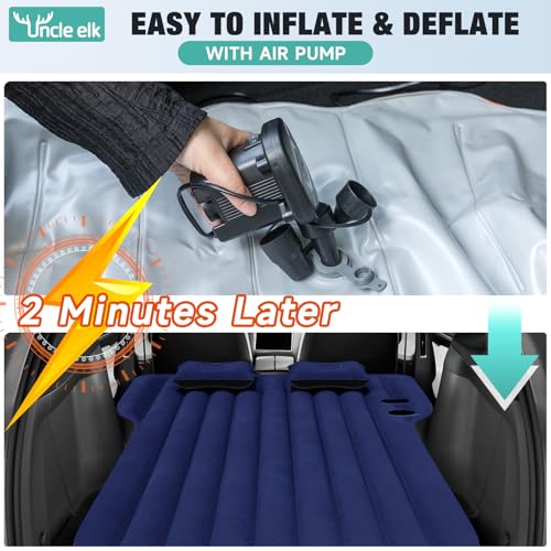 SUV Air Mattress: Inflatable Car Air Mattress for Camping, Portable Car Bed with Air Pump & 2 Pillows, Flocking Sleeping Pad Mattress for Home Car Travel Camping, Navy - color: Navy, size: Model Y Mattress