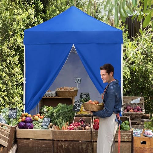 EAGLE PEAK 5x5 Instant Canopy with 4-Side Wall Panels, Small Pop up Portable Canopy Tent with Carry Bag, Light Weight Sun Shelter for Sports, Camping and Beach, Blue - color: Blue