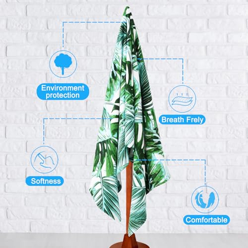 Genovega Oversized Terry Beach Towel 36 x 72 in Soft Extra Large Big Pool Swim Towels for Adult XL Clearance Big Travel Blanket Cruise Vacation Accessories Essentials Lounge Chair Cover Green Leaves - color: Green Leaves