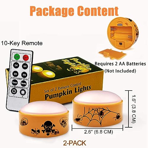 2 PCS Halloween LED Pumpkin Lights with Timer and Remote, Battery Operated Jack-O-Lantern Orange Light for Halloween Decor, Flameless Candles for Pumpkin Decoration - color: Orange Pumpkin Lights - 2 Pack