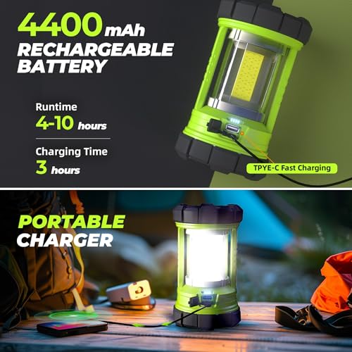 Camping Lantern 3000LM, LED Lanterns for Power Outages with 4400mAh Phone Charger, Impact-Resistant Rechargeable Lantern, 5 Light Modes Waterproof Lantern for Hurricane Emergency(Pale Green) - style: 1-Pale Green