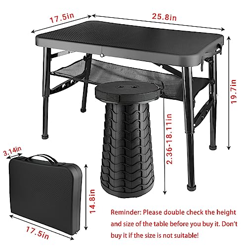 Folding Table and Stool, Small, Black, 4 Foot Outdoor Portable Table, Adjustable Height, Camping, Picnic, RV Table, 55lbs Load-Bearing, Lightweight - color: Black