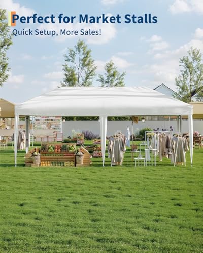 10X20 Pop Up Canopy Tent with 6 Sidewalls – Heavy Duty Commercial Instant Shelter, One-Person Quick Setup Outdoor Party Tent, Water-Resistant & Portable, White - color: White