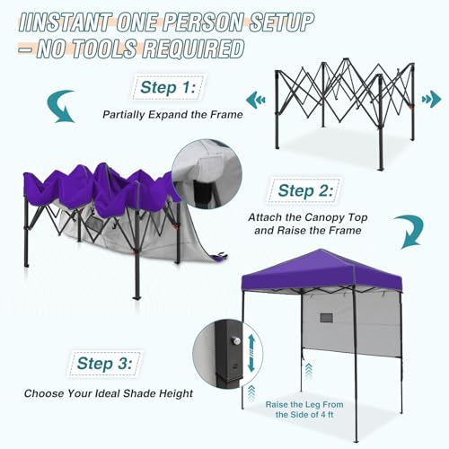EAGLE PEAK 6x4 Instant Pop Up Canopy Tent with 1 Half Wall Panel, Straight Leg Sun Shelter, Portable Canopy with Carry Bag for Camping, Beach & Sports, Purple - color: Purple, size: Half Wall