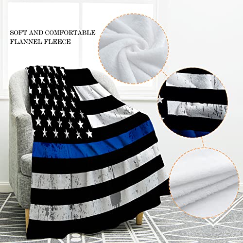 Jekeno Blue Line Police Blanket United States Police Flag Print Gifts for Men Boy Dad Husband Son Adult Home Bedroom Living Room Decor Soft Cozy Lightweight Plush Throw Blankets 60"x80" - color: Color633, size: 60"x80"