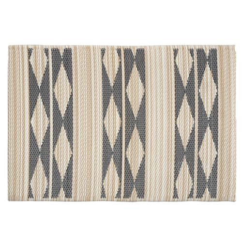 Fab Habitat Striped Non Slip Doormat - Durable, Thin - Recycled Plastic - Entryway, Front Door, Porch, Patio - Cairo - Natural & Black (24" x 36" Non-Slip) - color: Cairo - Natural & Black, size: 2' x 3' (Rectangular)
