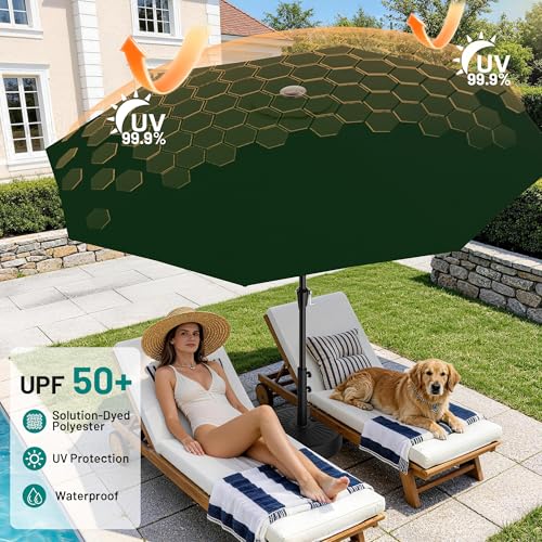 AreShark 9 FT Patio Umbrella for Outdoor, Outdoor Table Umbrella with Push Button Tilt and Crank, Outdoor Patio Umbrellas with 8 Sturdy Ribs for Market, Garden, Pool (Dark Green) - color: Dark Green, size: 9ft