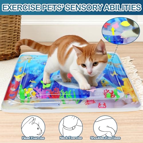 Upgraded Water Sensory Playmat for Cats, Thickened Cat Dog Toys Bored Pet Animals Cat Kicker Toys Self Play Mat Interactive Pet Water Sensory Mat Pad Pet Cooling Mat Indoor Outdoor Exercise Rectangle - style: Rectangle