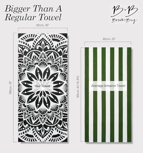 Brook + Bay Sand Free Beach Towel, Compact Beach Towel, 35"x78" Beach Towels - Oversized, Sandproof, Light Weight Beach Towel in a Bag - Mandala