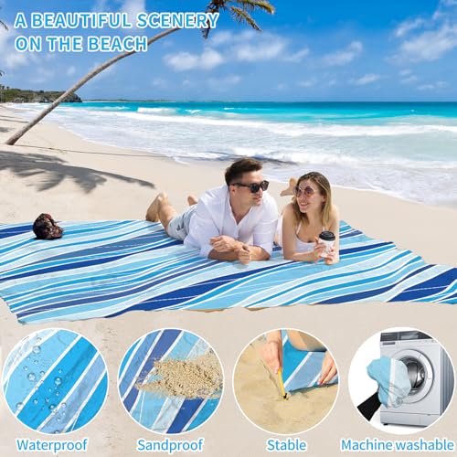 Beach Blanket Waterproof Sandproof Oversized Lightweight 78''×110'' 1-7 Adults Blanket Beach Large Picnic Mat for Travel Camping Hiking Picnic - color: Slash Blue, size: 78''x110''
