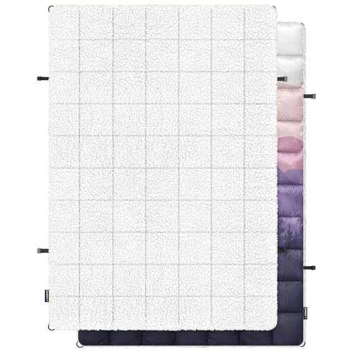 zzlamb Outdoor Camping Blanket with Sherpa Lining,Puffy Thick Camp Quilt for Sleeping,Packable Warm Wearable Fleece Blankets for Cold Weather,Traveling,Backpacking,Picnics,Beach,Stadium 52x75in - color: Lavender Ridge Fade