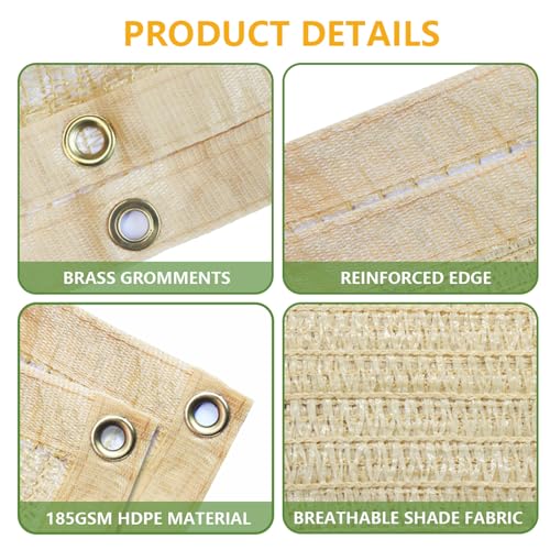 90% 10x20ft Sun Shade Cloth for Outdoor Deck Backyard Patio Garden Pergola Cover Canopy Beige - size: 90% 10x20ft
