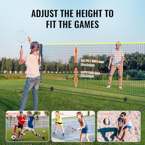 VEVOR Badminton Net, Height Adjustable Volleyball Net, Wide Foldable Pickleball Net, Portable Easy Setup Tennis Net Set with Poles, Stand and Carry Bag, for Kids Backyard Game Indoor Outdoor Use - size: 14ft