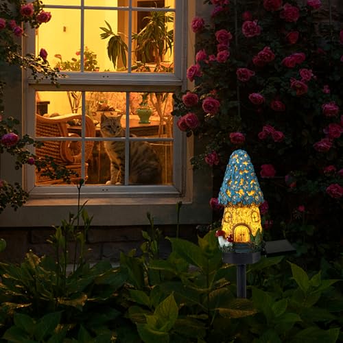 Mushroom Solar Lights Outdoor, Waterproof Fairy Houses Mushroom Garden Decor Decorative Solar Powered Garden Stake Lights for Outside Lawn Walkway Patio Yard (Blue) - color: Blue