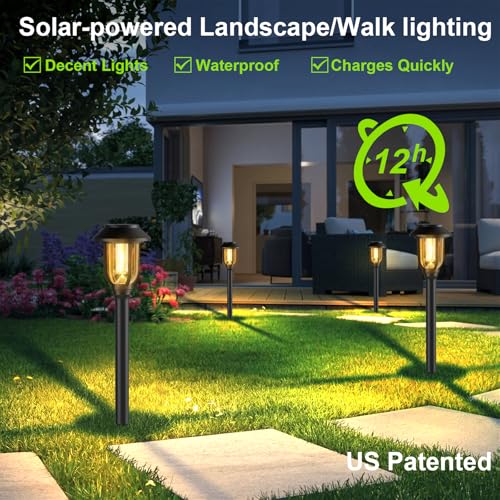 Solar Pathway Lights Outdoor 8 Pack, Warm White Solar Path Lights, Waterproof Energy Efficient Landscape Lights Decorative Auto On/Off, Solar Garden Lights for Yard Walkway Driveway Patio - color: 3000K Warm White