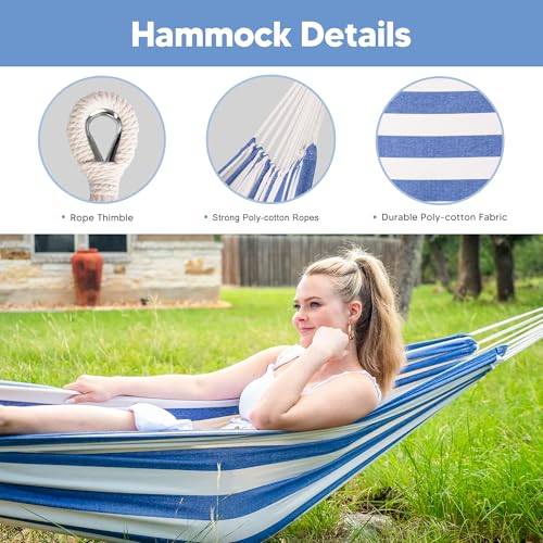 SUNCREAT Backyard Hammock with Frame, Hammock Frames for Outside, 475 lbs Capacity, Blue & White Stripes - color: Blue White