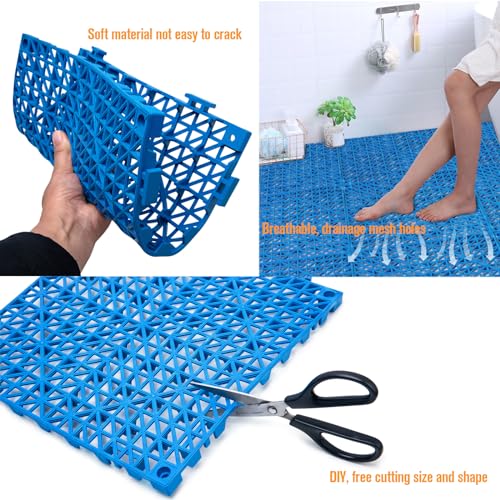 12 Pcs Drainage Mat Modular Interlocking Cushion 11.8" x 11.8" Interlocking Garage Floor Tiles Non-Slip Splicing Interlocking Rubber Floor Tiles for Drain, Deck, Pool, Outdoor/Indoor (Blue) - size: 11.8"x11.8" Blue