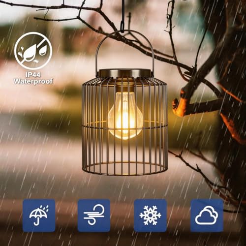 Solar Lanterns Outdoor Waterproof, Metal Hanging Solar Light for Outside Garden Patio Porch Table, Outdoor Decorative Lantern with Bright Warm White Light