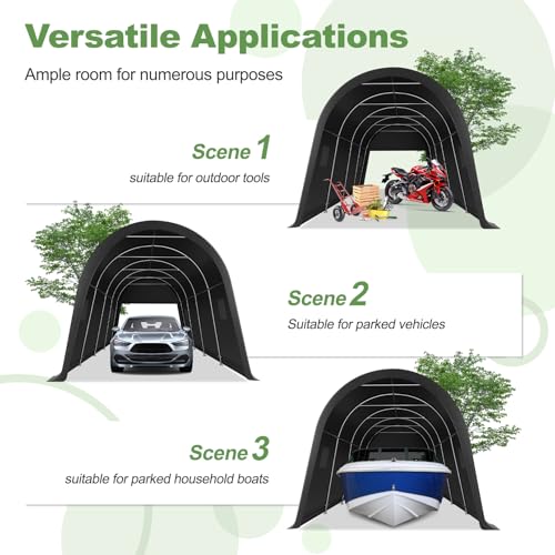 COBIZI Carport Canopy 12x20 Heavy Duty Portable Garage, All-Season Portable Car Ports & Outdoor Storage Shed, Galvanized Frame Vehicle Shelter with Removable Doors and Vents - color: Dark Gray, size: 12'x20'