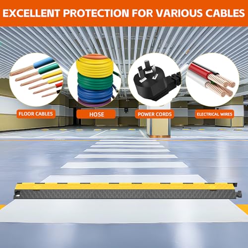 2PACK 5 Channel Cable Protector Ramp, Heavy Duty Rubber Driveway Cord Cover, Anti-Slip Wire Protector for Cables & Hoses, Indoor/Outdoor Safety Cover for Warehouse Garage - style: 5Channel x 2Pack