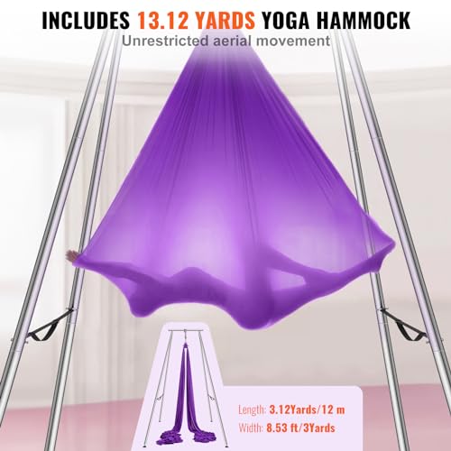 VEVOR Yoga Stand Frame, Max 441-551 lbs Load Swing Stand, Triangular Structure Aerial Rig, Aerial Silk Stands with Yoga Hammock, Standard & Height-Adjustable Version - color: Purple, style: Standard Version