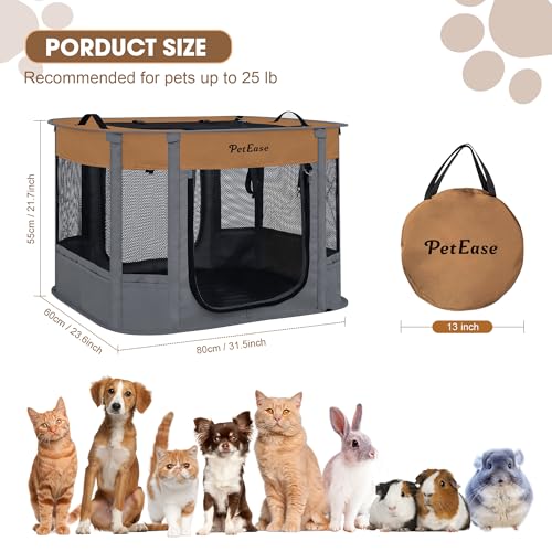 Portable and Foldable Cat Playpen Dog Playpen Small Animal Playepn with Waterproof Bottom, Foldable Pet Cage for Rabbit Puppy Hamster, Indoor/Outdoor Use - color: Brown